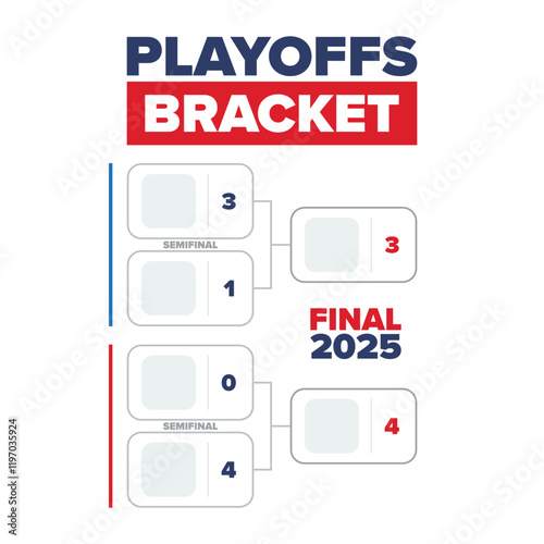 Playoffs bracket. Playoffs grid. Sport tournament bracket. Game and competition schedule. Season final. Team and players. Championship winner. Match score. Vector poster