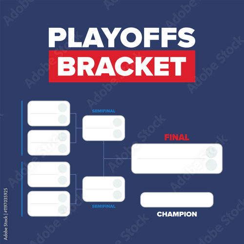 Playoffs bracket. Playoffs grid. Sport tournament bracket. Game and competition schedule. Season final. Team and players. Championship winner. Match score. Vector poster