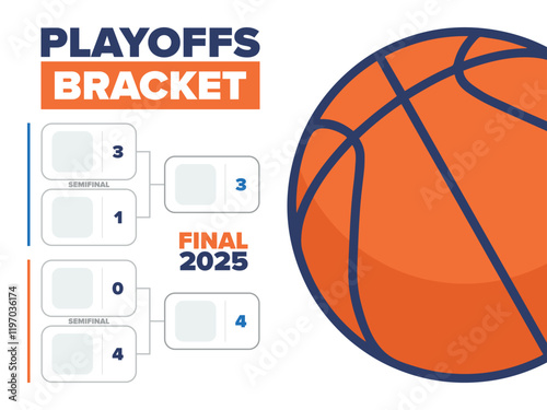 Playoffs bracket. Playoffs grid. Sport tournament bracket. Game and competition schedule. Season final. Team and players. Championship winner. Match score. Vector poster
