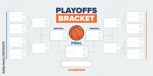 Playoffs bracket. Playoffs grid. Sport tournament bracket. Game and competition schedule. Season final. Team and players. Championship winner. Match score. Vector poster