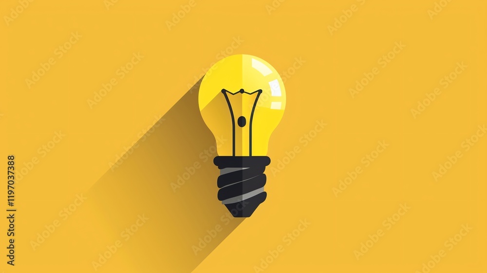 A yellow lightbulb icon with a long shadow on a yellow background. A yellow lightbulb icon with a long shadow on a yellow background.