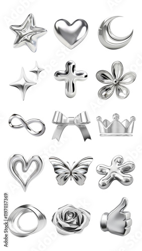 3d chrome icon png element set, transparent background photo