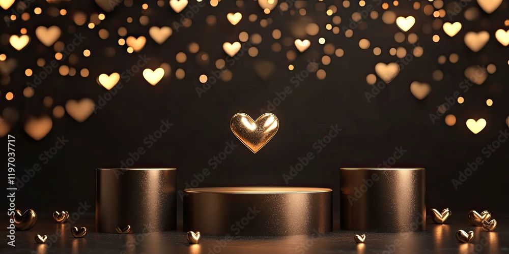 Golden Heart Above Dark Cylindrical Display