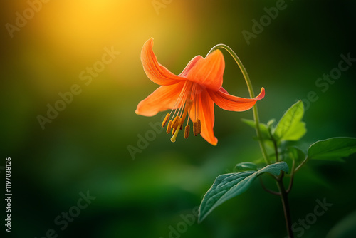 Strahlende Blume in warmen Farben vor weichem, verschwommenem Hintergrund

 photo