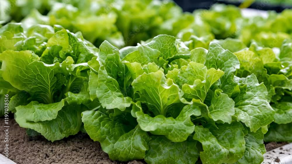 Lush green lettuce is flourishing in a garden bed, exemplifying healthy growth and ideal growing conditions in an outdoor setting Lush green lettuce is flourishing in a garden bed, exemplifying healthy growth and ideal growing conditions in an outdoor setting