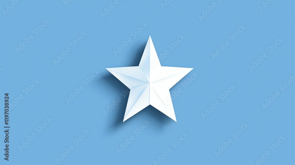 A white 3D star on a blue background. A white 3D star on a blue background.