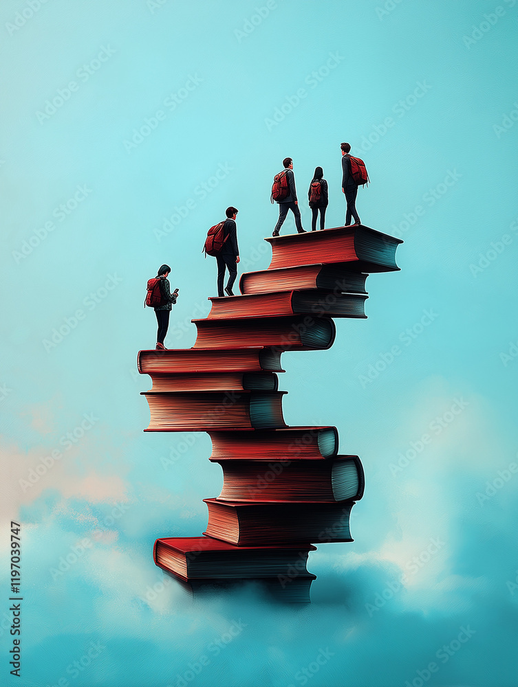 Symbolischer Aufstieg über eine Treppe aus Büchern zu akademischem Erfolg
Symbolischer Aufstieg über eine Treppe aus Büchern zu akademischem Erfolg