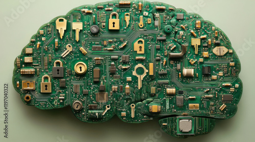 abstract visual of a human brain made of circuit board patterns
