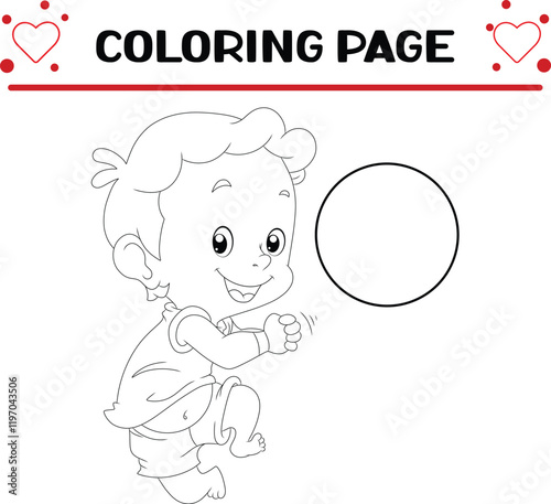 happy boy is playing volley ball coloring page for kids