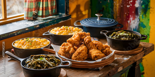 Southern Soul Food Feast with Fried Chicken and Mac and Cheese