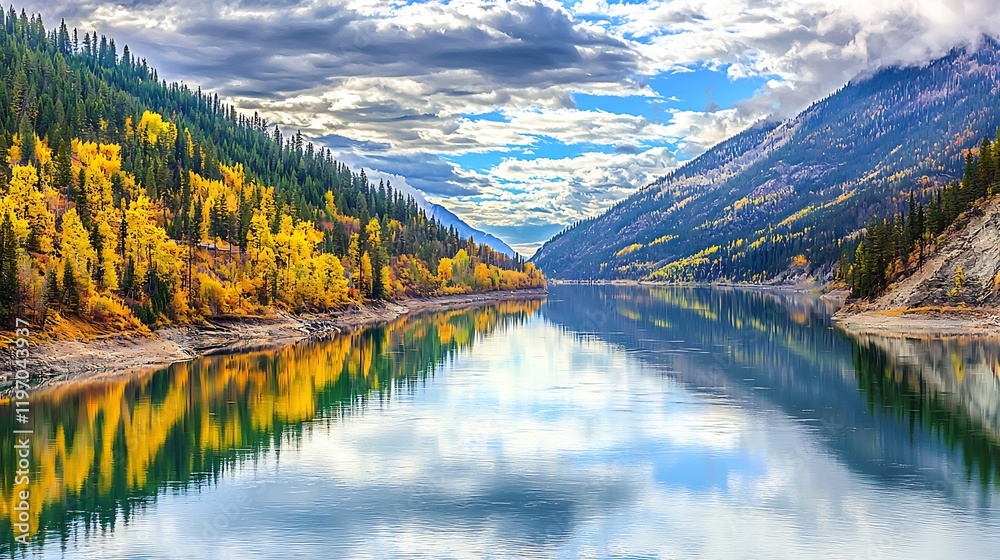 Obraz premium Autumnal lake reflection in mountain valley