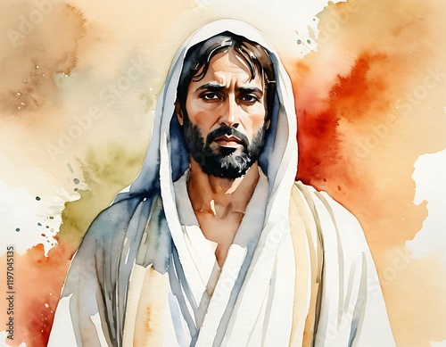 Watercolor Potrait Illustration of Judas Iscariot, one of the original Twelve Apostles of Jesus Christ. Judas betrayed Jesus to the Sanhedrin in the Garden of Gethsemane