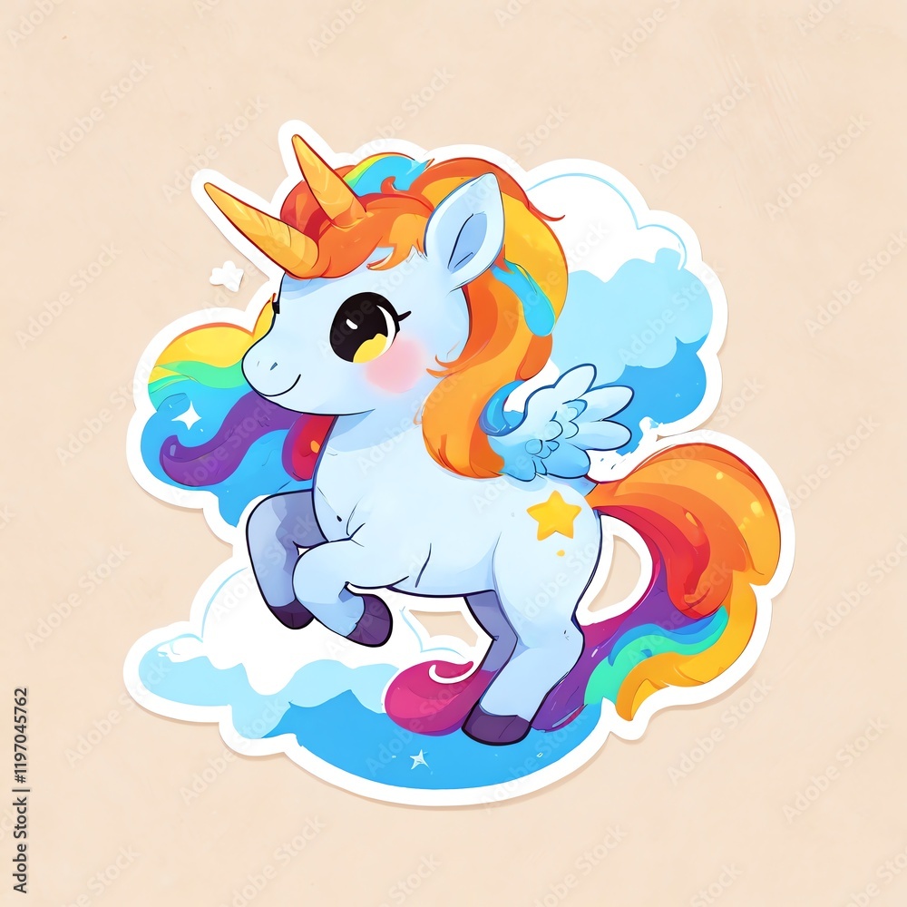 Naklejka premium Rainbow Unicorn in a Dreamy Cloudscape