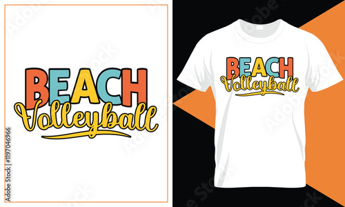 Beach Volleyball t-shirt design. Beach volleyball with palm-trees and game in action. Beach volleyball vintage typography silkscreen t-shirt print vector illustration. Volleyball t-shirt design...