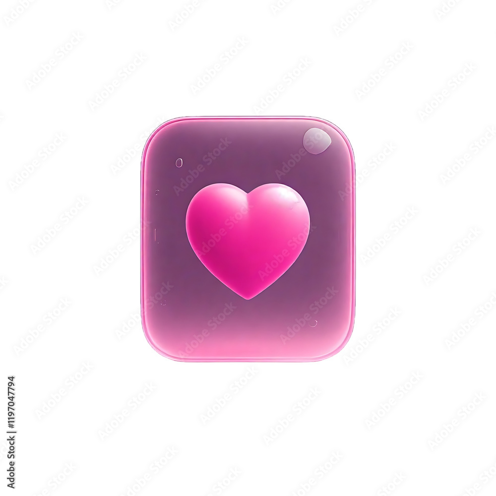 Glossy pink heart icon on a transparan background with a modern style, file png Glossy pink heart icon on a transparan background with a modern style, file png