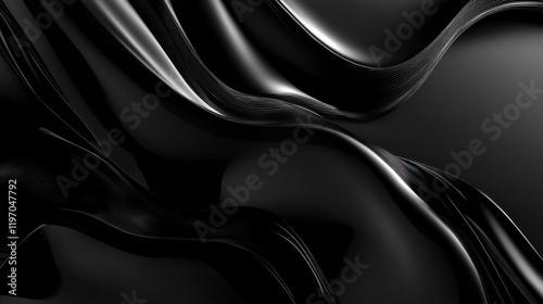 Futuristic black holographic background with dynamic waves of texture