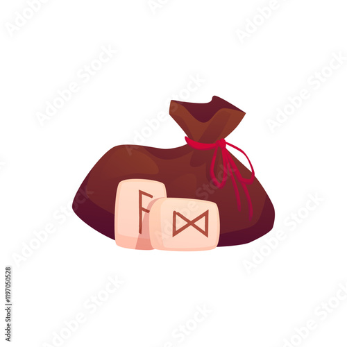 Vector magic element is a bag with ancient runes on a white background.