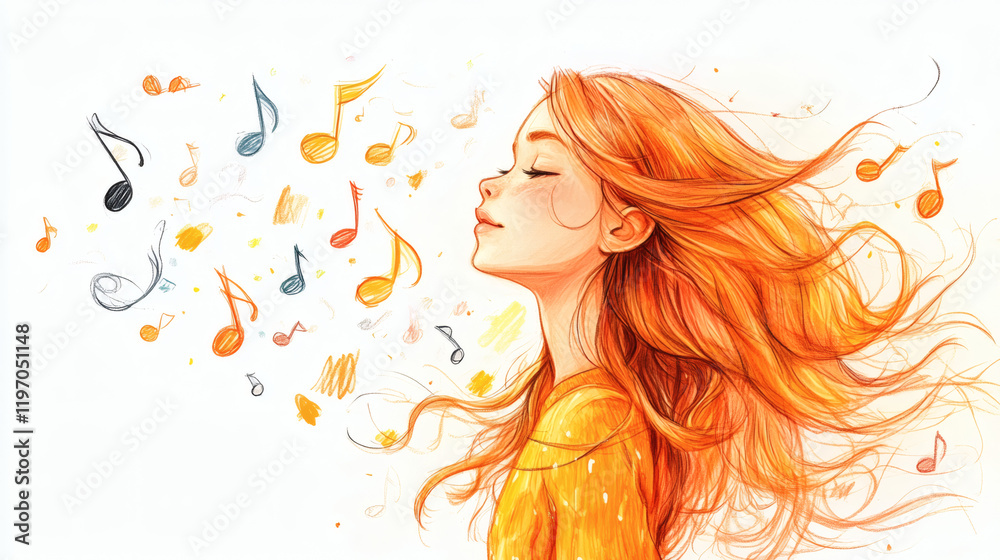 Whimsical Illustration of a Girl with Flowing Hair Enjoying Music in a Dreamy Atmosphere
Whimsical Illustration of a Girl with Flowing Hair Enjoying Music in a Dreamy Atmosphere