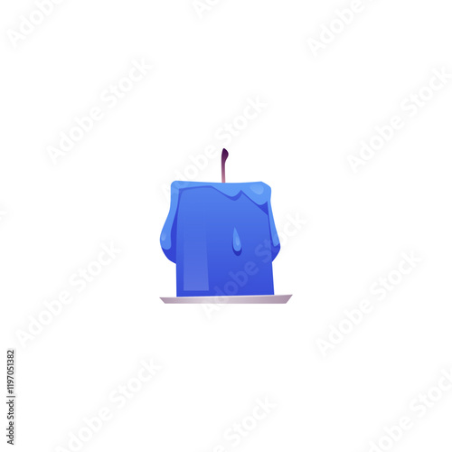 Vector illustration of extinguished wax candle blue on isolated background.