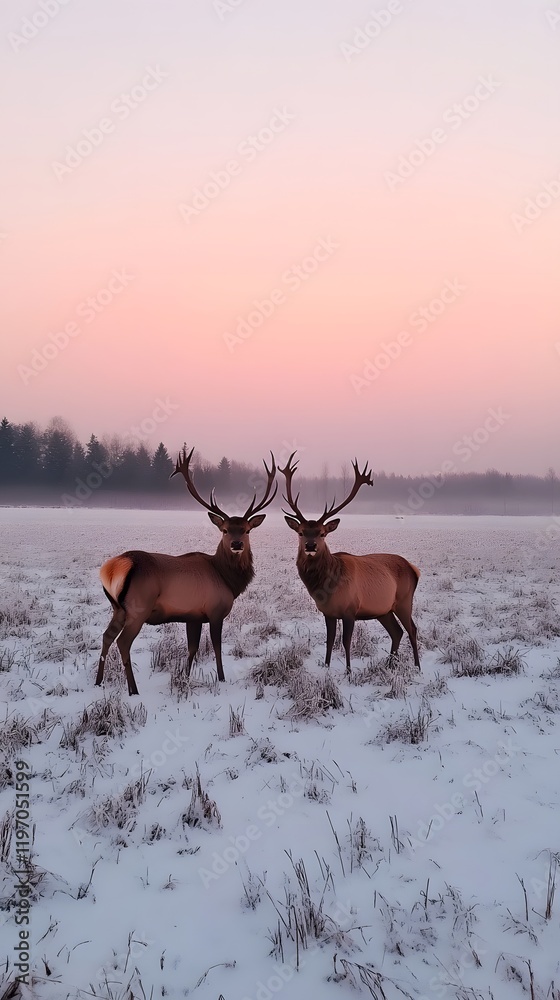 Deer at Dawn in Frosty Field
Deer at Dawn in Frosty Field