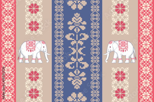 elephants pattern, mandala
Beautiful Thailand,thai pattern,seamless,Traditional,ethnic,fabric pattern for textiles,rugs, wallpaper,clothing, sarong,batik,wrap,embroidery,print,background,cover, illust