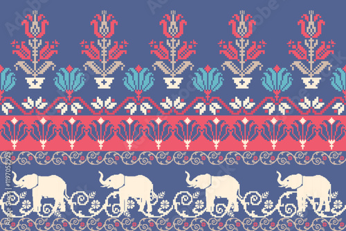 elephants pattern, mandala
Beautiful Thailand,thai pattern,seamless,Traditional,ethnic,fabric pattern for textiles,rugs, wallpaper,clothing, sarong,batik,wrap,embroidery,print,background,cover, illust