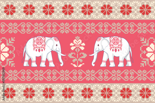 elephants pattern, mandala
Beautiful Thailand,thai pattern,seamless,Traditional,ethnic,fabric pattern for textiles,rugs, wallpaper,clothing, sarong,batik,wrap,embroidery,print,background,cover, illust