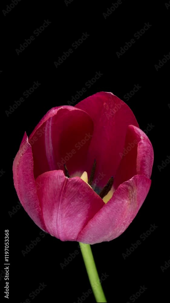 Timelapse of pink tulip flower blooming on black background, Timelapse of pink tulip flower blooming on black background,