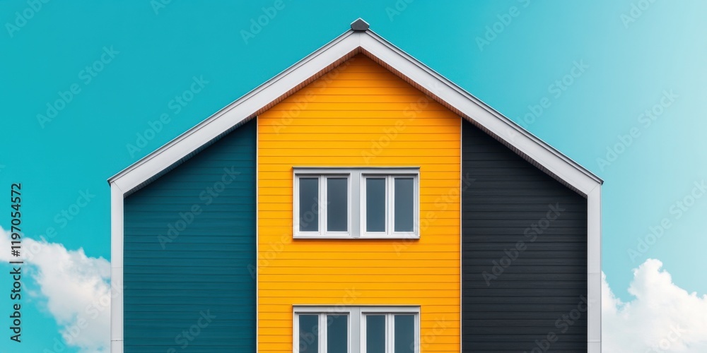 Vibrant architecture: colorful house against dramatic sky background for design inspiration Vibrant architecture: colorful house against dramatic sky background for design inspiration