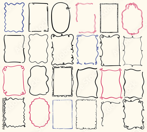 Whimsical style hand drawn collection of frames, vector illustration
