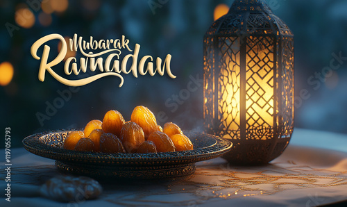 Ramadan Kareem, Modern Islamic Greeting Design with Ramadan Mubarak Script and Minimalist Ornament