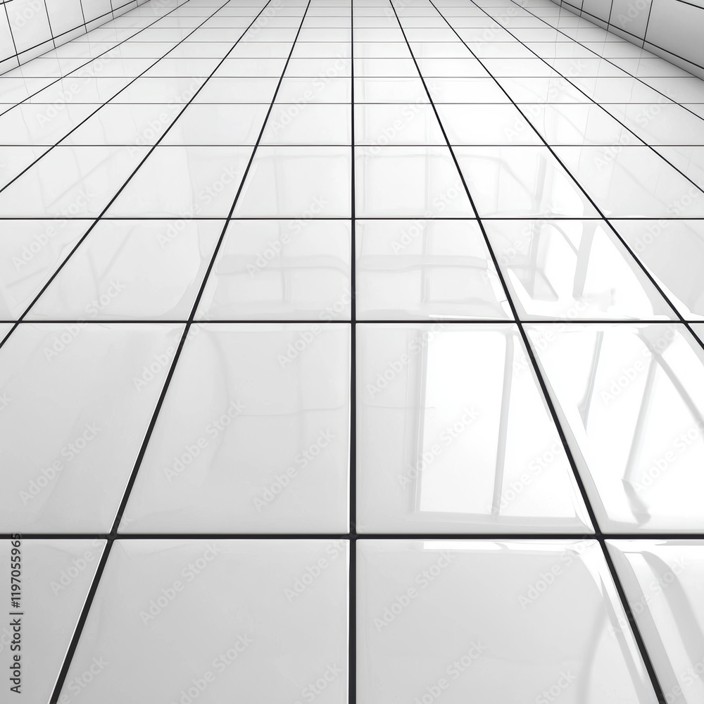 Bright and Clean White Tiles Flooring in Modern Interior Space Bright and Clean White Tiles Flooring in Modern Interior Space