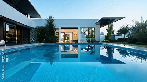 photo house foreground stunning pool contemporary modern house pool contemporary architecture design luxury swimming pool residential home real estate summer vacation relaxation lifestyle elegance
