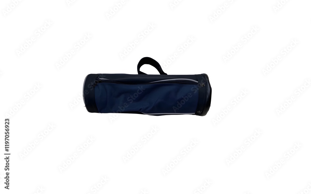 Naklejka premium A black and blue cylindrical bag with a zippered pocket isolated against white background