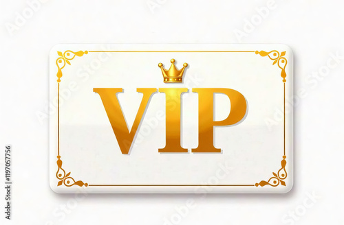The inscription VIP in gold letters on a white background, premium VIP card with gold elements and crown.
