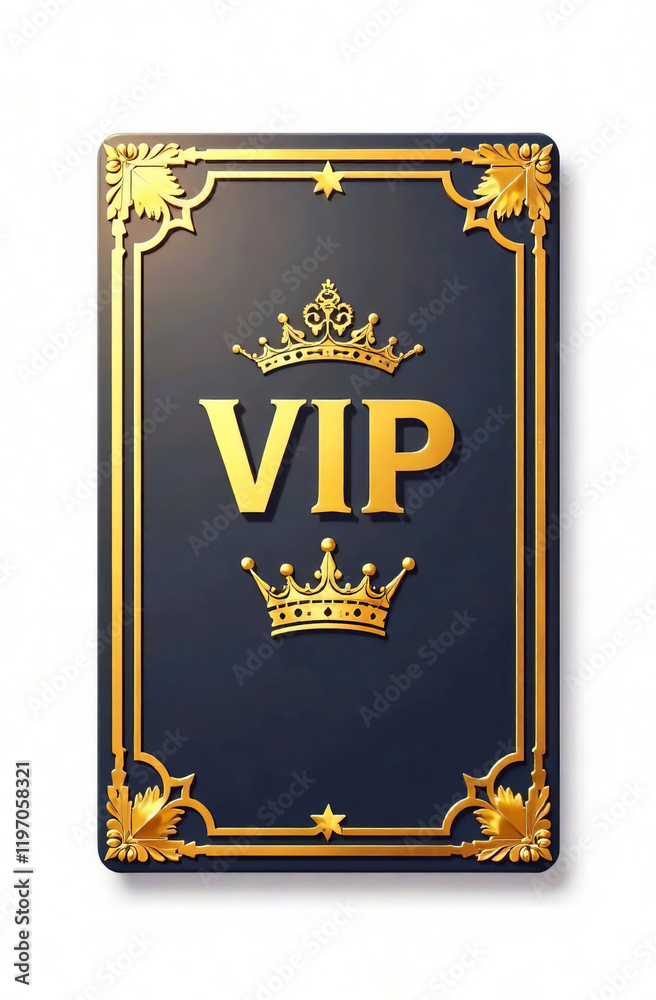 The inscription VIP in gold letters on a white background, premium VIP card with gold elements and crown. The inscription VIP in gold letters on a white background, premium VIP card with gold elements and crown.