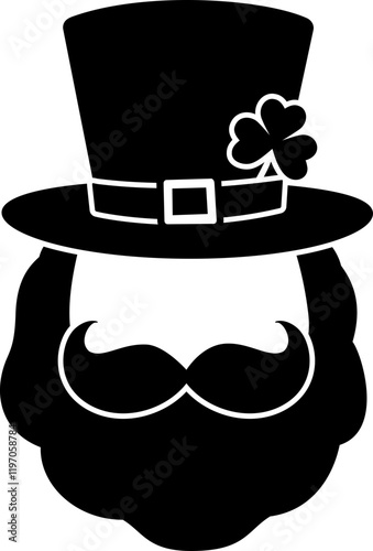 St Patrick's day leprechaun hat and beard costume silhouette.
Template face leprechaun on St Patrick's day silhouette.
Leprechaun with Beard and Top Hat silhouette.
St. Patrick's  Cosplay Party.
