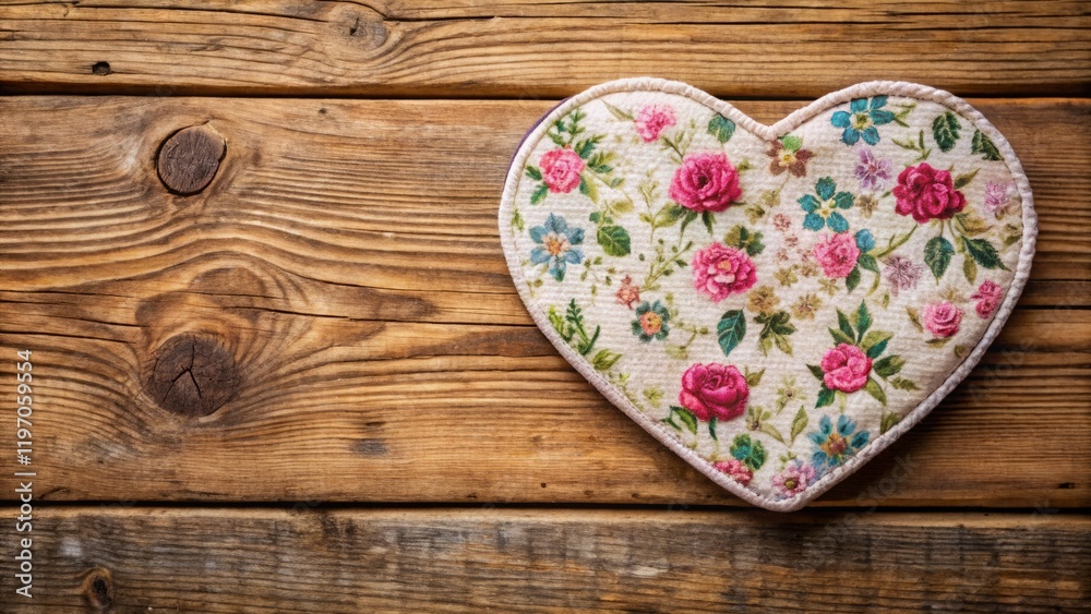 Floral Heart Shaped Design on Rustic Wood Surface Floral Heart Shaped Design on Rustic Wood Surface