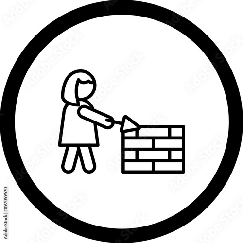 Woman Building A Wall Vector Icon Design
