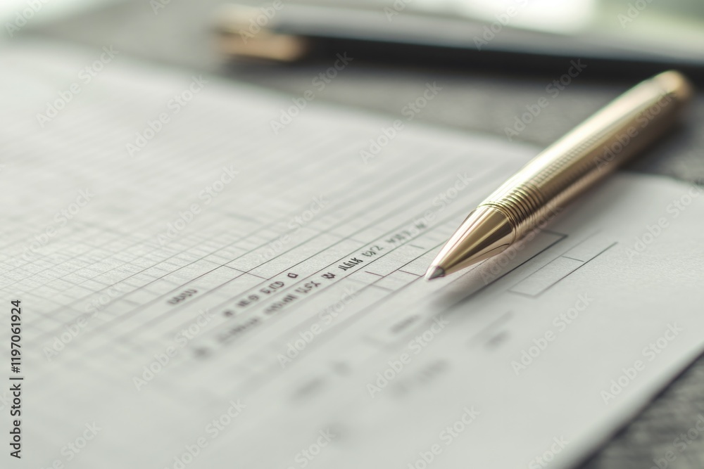 Elegant pen resting on lined sheet, showcasing meticulous handwr Elegant pen resting on lined sheet, showcasing meticulous handwr