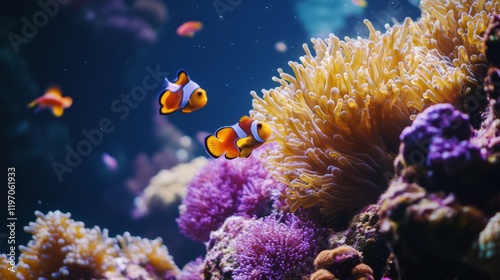 beautiful sea coral with small fish around the world photo