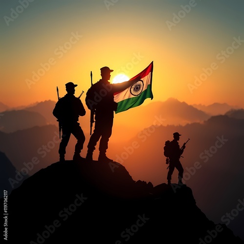 Image depicting the Kargil Vijay Diwas or Kargil Victory Day Of Proud Indian Army /Soldiers at the peak of Mount Everest