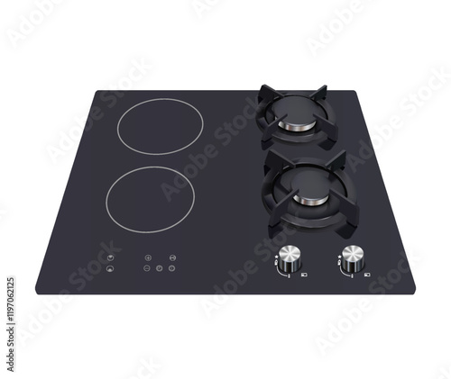 3d realistic vector icon illustration. Kitchen appliance, electric and gas cooking surface, cooktop. Isolated on white.