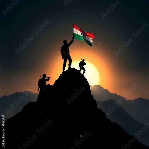Image depicting the Kargil Vijay Diwas or Kargil Victory Day Of Proud Indian Army /Soldiers at the peak of Mount Everest