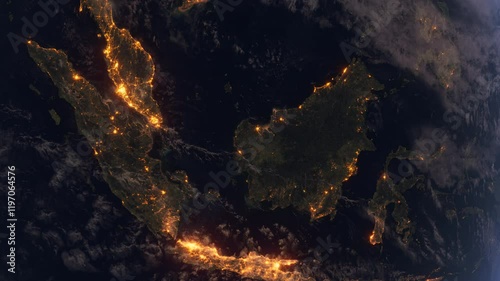 Southeast Asia from Space at Night. Night City Lights. Earth From Space Orbit. 4k, 29.97 fps.