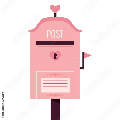 A cute pink mailbox for love letters. Love postbox. Mailbox for sending valentines. Lovely design for Valentine's day greeting and invitation card.