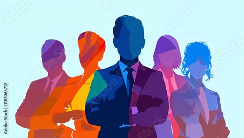 Inclusive business group as silhouettes in rainbow colors