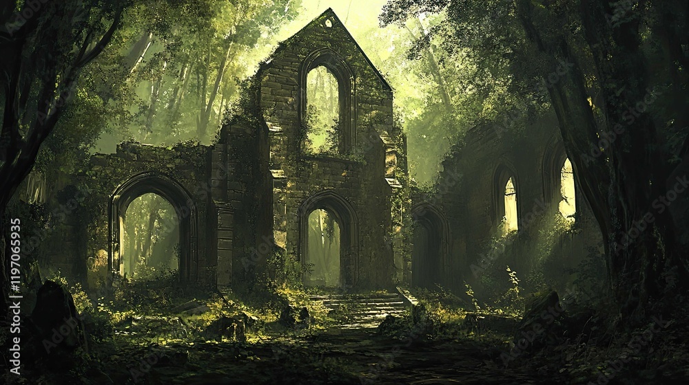 Fototapeta premium Abandoned monastery in the forest