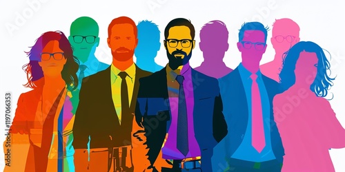 Inclusive business group as silhouettes in rainbow colors