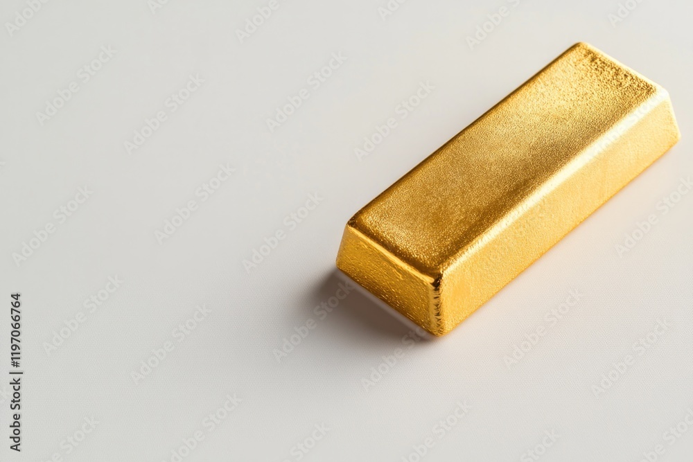 Shiny gold bar resting on smooth surface, reflecting light beaut Shiny gold bar resting on smooth surface, reflecting light beaut